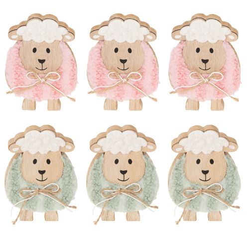 Article Moutons décoratifs en bois, adorables figurines pour le printemps et Pâques, décoration de table, 11 cm, lot de 6