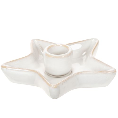 Bougeoir en céramique en forme d'étoile, blanc, pour bougies coniques, 12 cm, lot de 2 acheter | Floristik24.be