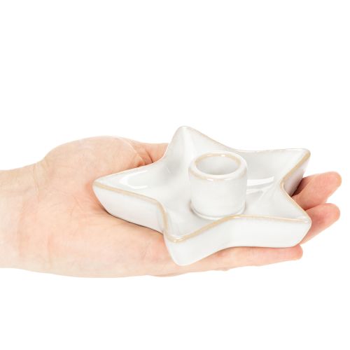 Bougeoir en céramique en forme d'étoile, blanc, pour bougies coniques, 12 cm, lot de 2 | Floristik24.be