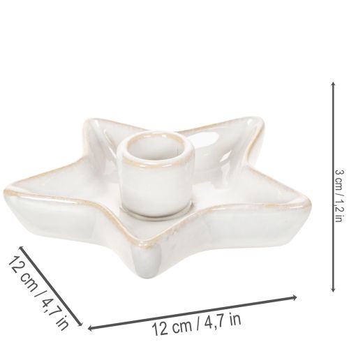 Bougeoir en céramique en forme d'étoile, blanc, pour bougies coniques, 12 cm, lot de 2 | Floristik24.be
