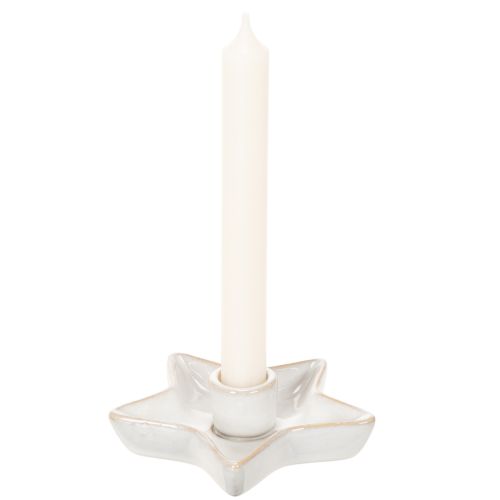 Bougeoir en céramique en forme d'étoile, blanc, pour bougies coniques, 12 cm, lot de 2 | Floristik24.be