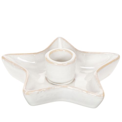 Bougeoir en céramique en forme d'étoile, blanc, pour bougies coniques, 12 cm, lot de 2 | Floristik24.be
