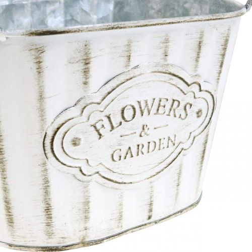 Floristik24 Pot de fleurs en métal avec anses vert, blanc, gris L24cm H14,5cm 3pcs