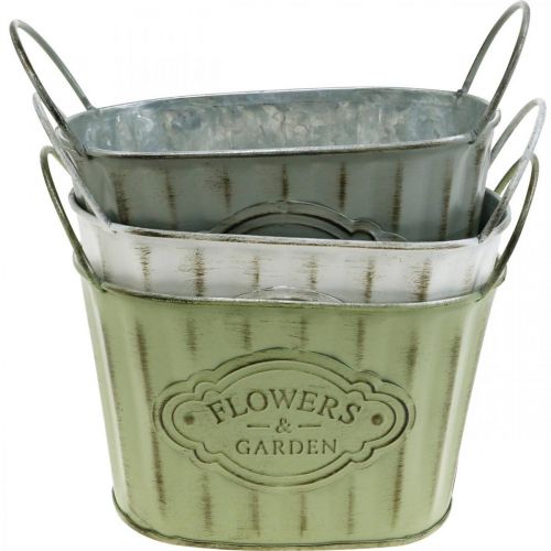 Article Pot de fleurs en métal avec anses vert, blanc, gris L24cm H14,5cm 3pcs