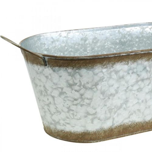 Floristik24 Bac à plantes en métal, bac à plantes avec anses, coupe à fleurs argentée, patinée L45cm H17,5cm