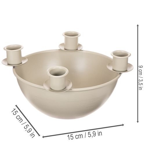 Porte-bougies à 4 supports, couronne de l'Avent moderne, beige, 15 cm | Floristik24.be