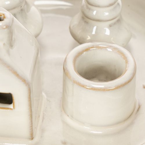 Bougeoir décoratif en céramique avec maison et arbres, 16 cm | Floristik24.be