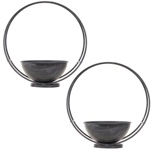 Article Bol avec pied anneau décoratif métal anthracite H29cm 2pcs