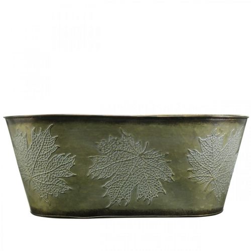 Article Jardinière pour l'automne, décoration métal avec décoration feuille verte L38cm H15cm