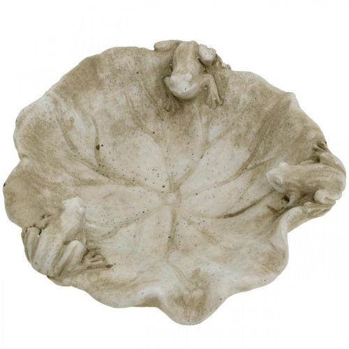 Article Bain d&#39;oiseau avec grenouilles, figurine de jardin en béton, bain d&#39;oiseau feuille de lotus L21cm H7cm