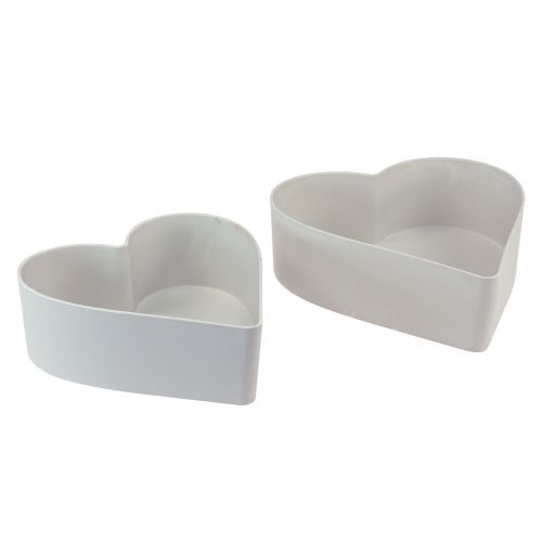 Floristik24 Bol coeur décoratif en plastique blanc gris 24/21cm lot de 2