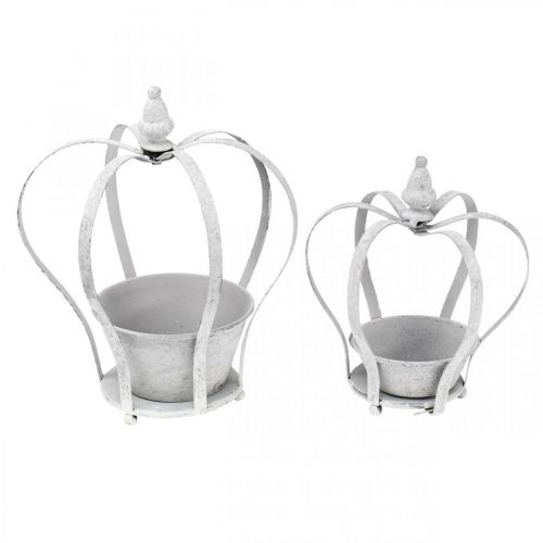 Floristik24 Couronne décorative à planter, shabby chic, couronne en métal, décoration de jardin blanc lavé, lot de 2