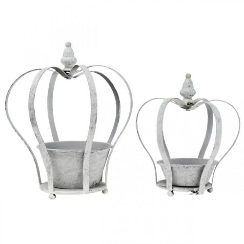 Floristik24 Couronne décorative à planter, shabby chic, couronne en métal, décoration de jardin blanc lavé, lot de 2