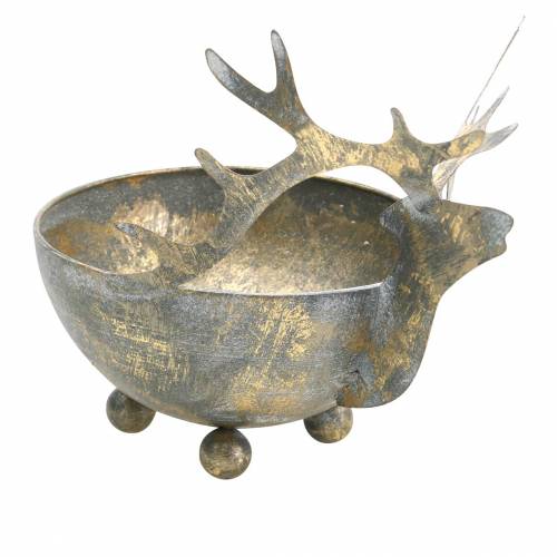 Bol avec tête de renne métal doré aspect antique Ø14cm