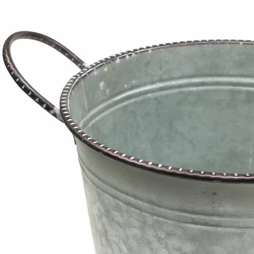 Floristik24 Bol en zinc avec anses gris, marron et blanc lavé Ø31cm H21cm