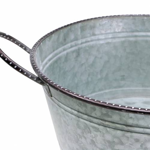 Floristik24 Bol en zinc avec anses gris, brun lavé blanc Ø38cm H17cm