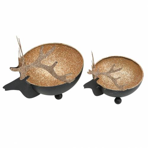 Article Bol Tête de Renne Noir, Métal Doré Ø11/14cm Lot de 2