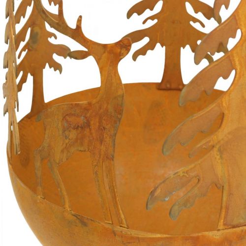 Floristik24 Bol en métal avec cerf, décoration forêt pour l&#39;Avent, récipient décoratif en acier inoxydable Ø25cm H29cm