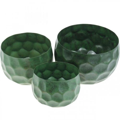 Floristik24 Bol décoratif en métal vert jardinière vintage Ø25 / 20,5 / 16,5cm lot de 3