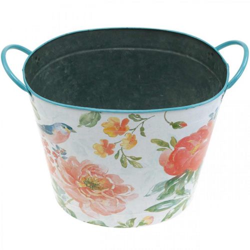 Article Seau à plantes ovale vintage en métal à décor de printemps jardinière 27,5 cm