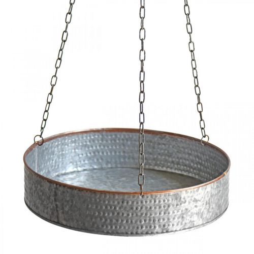 Floristik24 Coupe à plante à suspendre, récipient en métal avec chaîne argenté, cuivré Ø30/40m H9/9.5cm L98/112cm