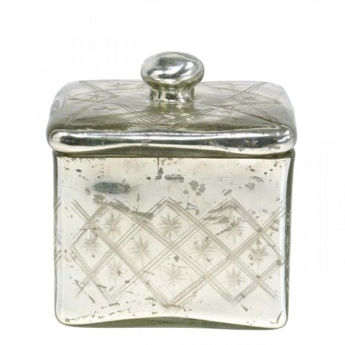 Floristik24 Bocal en verre avec couvercle verre shabby décoration champagne 14×14×14.5cm