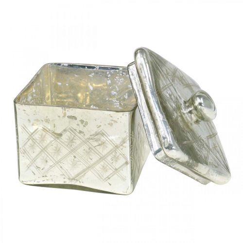 Floristik24 Bocal en verre avec couvercle verre shabby décoration champagne 14×14×14.5cm