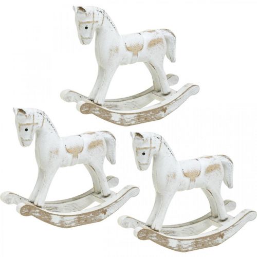 Cheval à bascule décoratif Noël blanc 13x4,5x11,5cm 3pcs