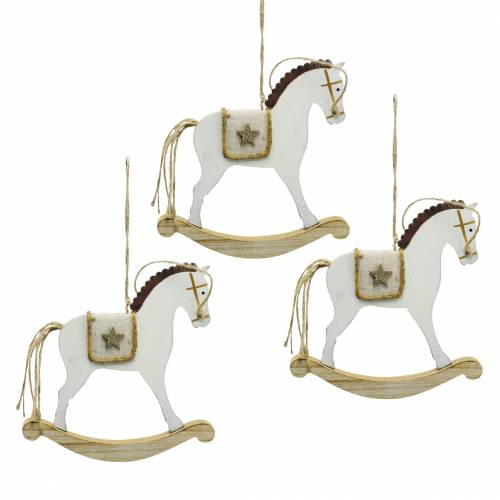 Floristik24 Cheval à bascule à suspendre bois blanc H17cm 3pcs Noël style vintage
