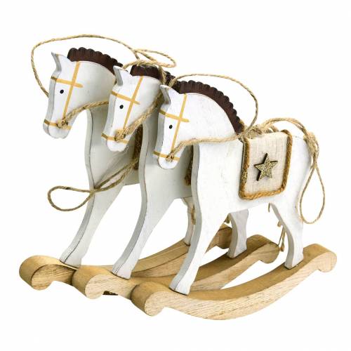 Floristik24 Cheval à bascule à suspendre bois blanc H17cm 3pcs Noël style vintage