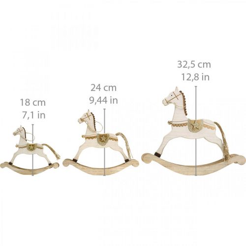 Article Cheval à bascule bois, décoration de Noël blanc doré H24cm