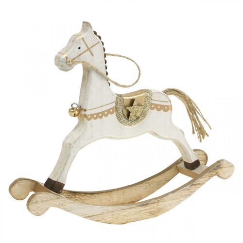 Floristik24 Cheval à bascule en bois, décoration de Noël Blanc Doré H18cm