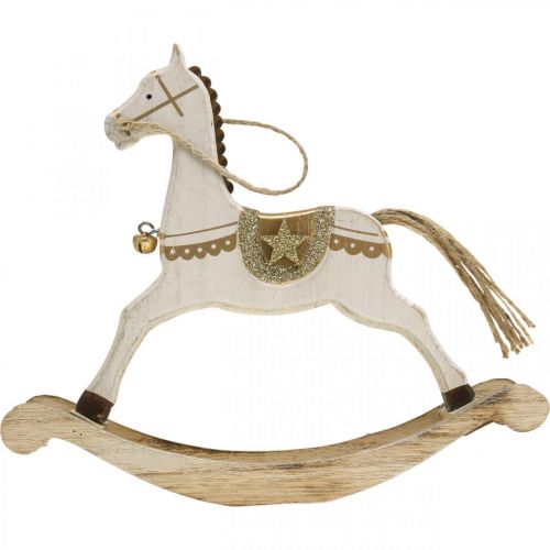 Floristik24 Cheval à bascule en bois, décoration de Noël Blanc Doré H18cm