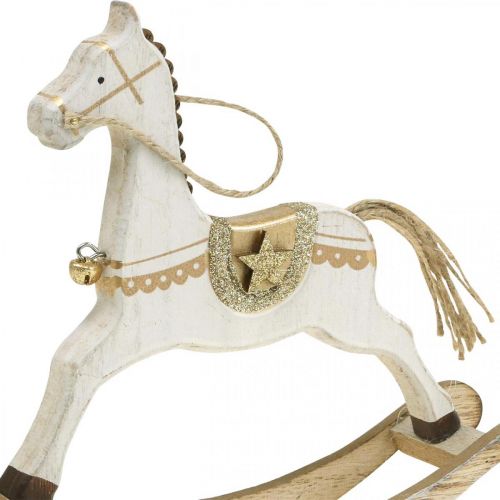 Floristik24 Cheval à bascule en bois, décoration de Noël Blanc Doré H18cm