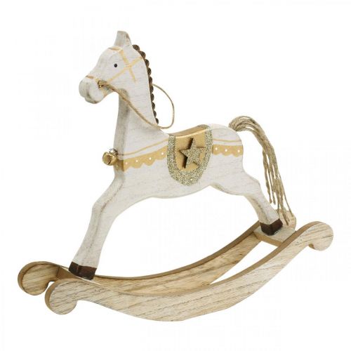 Floristik24 Cheval à bascule en bois, décoration de Noël Blanc Doré H24cm