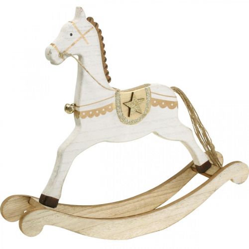 Floristik24 Cheval à bascule en bois, décoration de Noël Blanc Doré H32,5cm