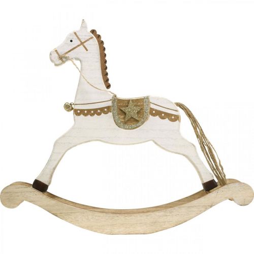 Article Cheval à bascule en bois, décoration de Noël Blanc Doré H32,5cm