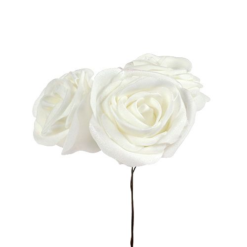 Floristik24 Roses en mousse blanches avec nacre Ø6cm 24pcs