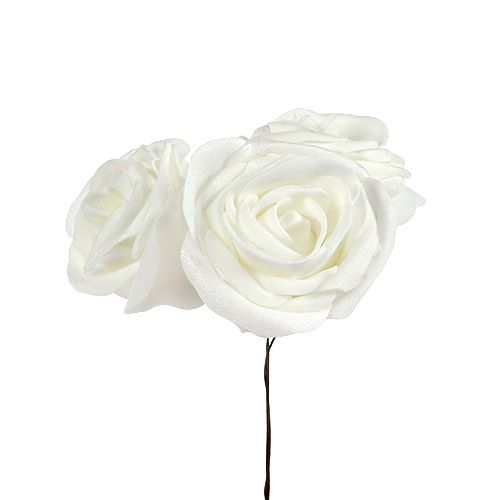 Floristik24 Roses en mousse blanches avec nacre Ø6cm 24 pcs
