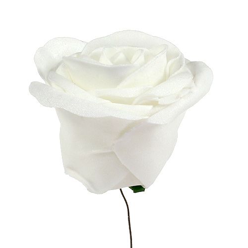 Floristik24 Roses en mousse blanches avec nacre Ø6cm 24 pcs
