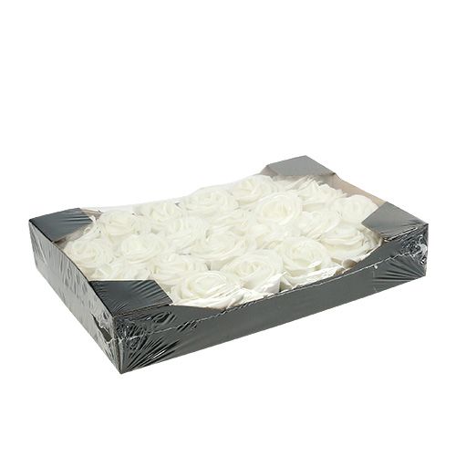 Floristik24 Roses en mousse blanches avec nacre Ø6cm 24 pcs