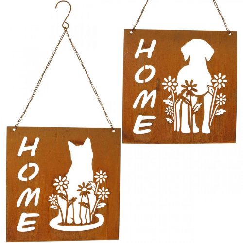 Floristik24 Plaque en métal patine, plaque à suspendre chat chien triés 2pcs