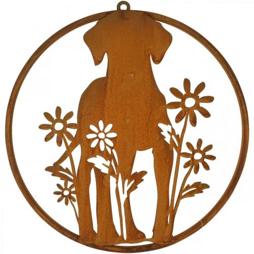 Floristik24 Plaque en métal patine chien avec fleurs Ø38cm