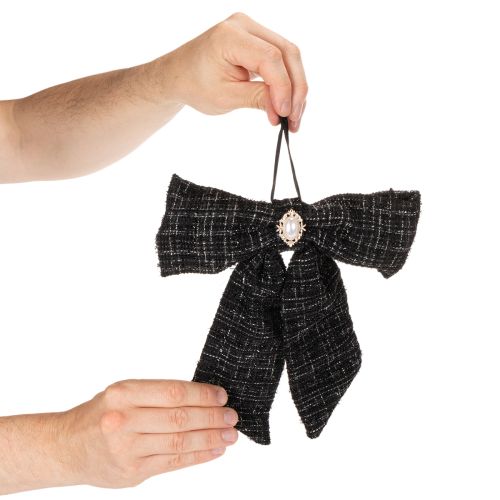 Nœud papillon en tissu avec broche et attache, à carreaux, 24 cm, lot de 2 | Floristik24.be
