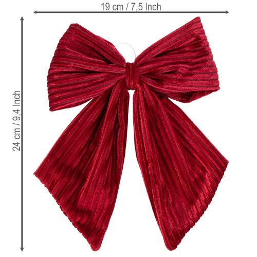 Nœud en velours côtelé rouge pour suspendre les décorations de Noël, 24 cm, lot de 2 | Floristik24.be