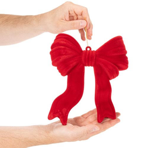 Nœud décoratif rouge à suspendre, décoration de Noël floquée, 22 cm | Floristik24.be