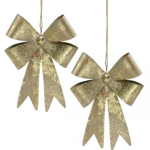 Article Boucles en métal, pendentif de Noël, décoration de l&#39;Avent doré, aspect antique H18cm L12.5cm 2pcs