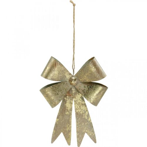 Article Noeud à accrocher, décorations de sapin de Noël, décoration en métal doré, aspect antique H23cm L16cm