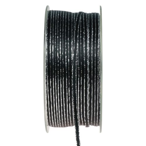 Fil de ruban cadeau ruban noir argent 3mm 100m