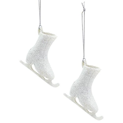 Floristik24 Remorque de patin à glace blanche avec paillettes 8cm 2pcs